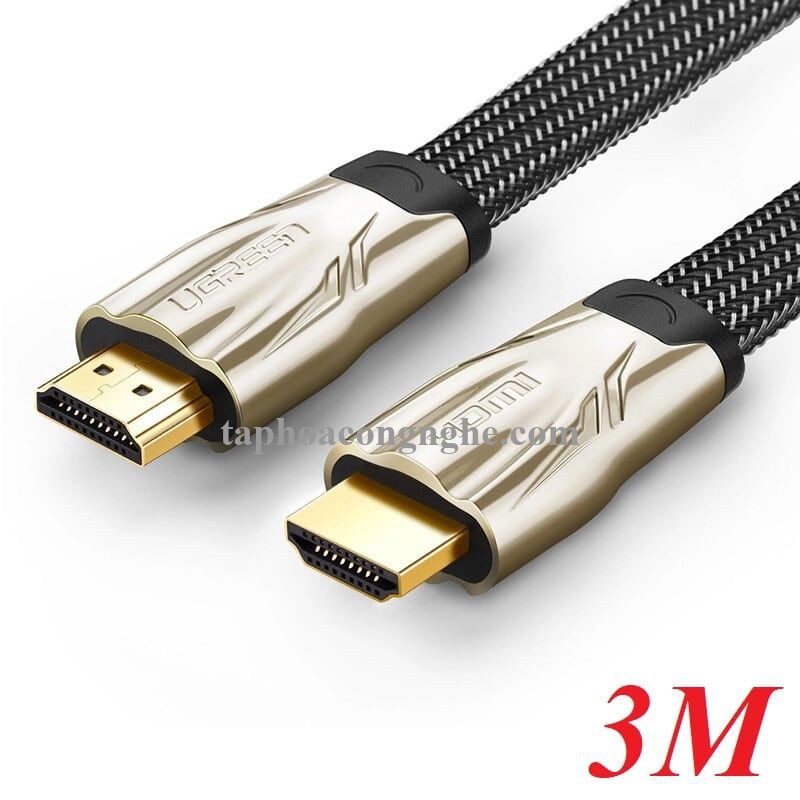 Ugreen 10253 3M màu Đen Cáp tín hiệu HDMI vỏ bọc lưới cao cấp cáp dẹt HD102 30010253